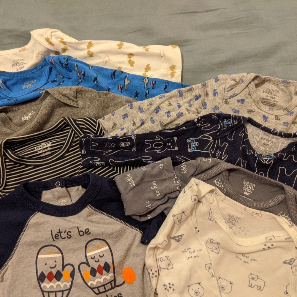 9 long sleeve onesies bundle, 3-6 month